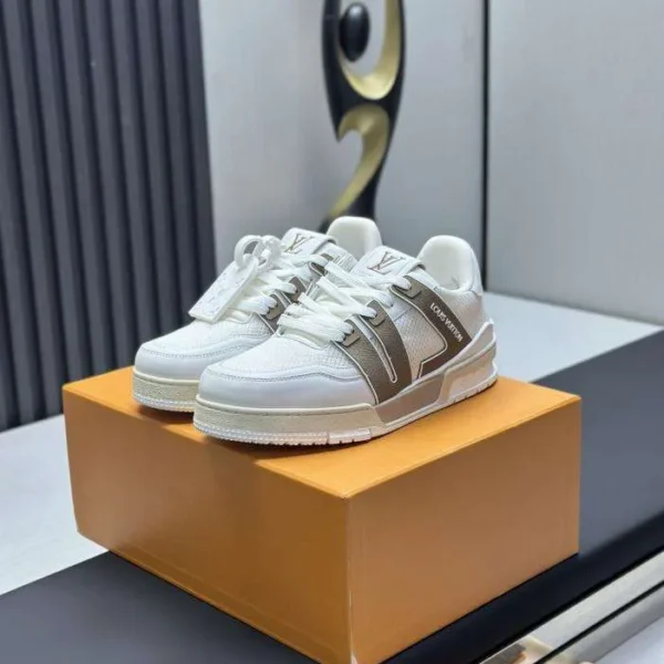 Louis Vuitton White Brown Trainer Sneaker